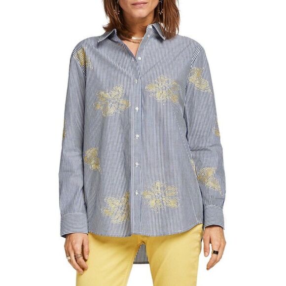 Scotch & Soda Palm Cove Stripe Embroidered Flower Button Shirt Women's Medium - Picture 2 of 9